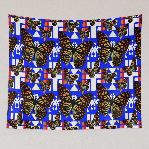 Item preview, Bright Blue / White  / Fire Color  Native Butterfly Blanket Print  designed and sold by JMWCD.