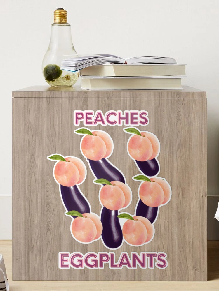 Eggplants and Peaches on Yellow Fabric bynoeldraws