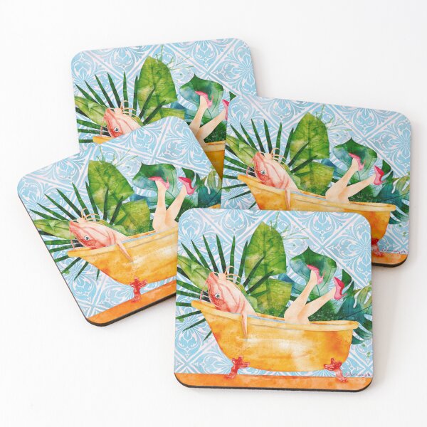 Item preview, Catfished | Reverse Mermaid in Bathtub Watercolor designed and sold by Valerie Englehart.