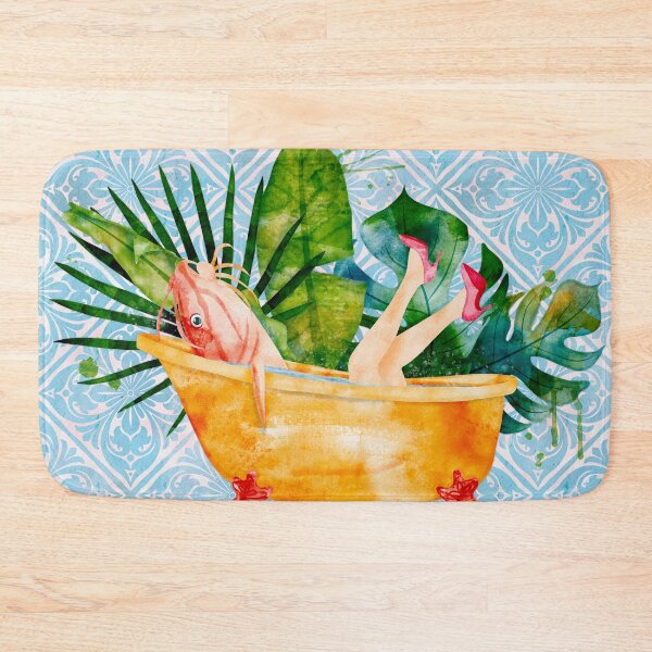Item preview, Catfished | Reverse Mermaid in Bathtub Watercolor  designed and sold by Valerie Englehart.