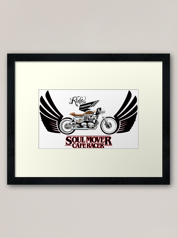 Thumbnail 2 of 7, Framed Art Print, winged Cafe Racer Soul Mover with type designed and sold by SFDesignstudio.