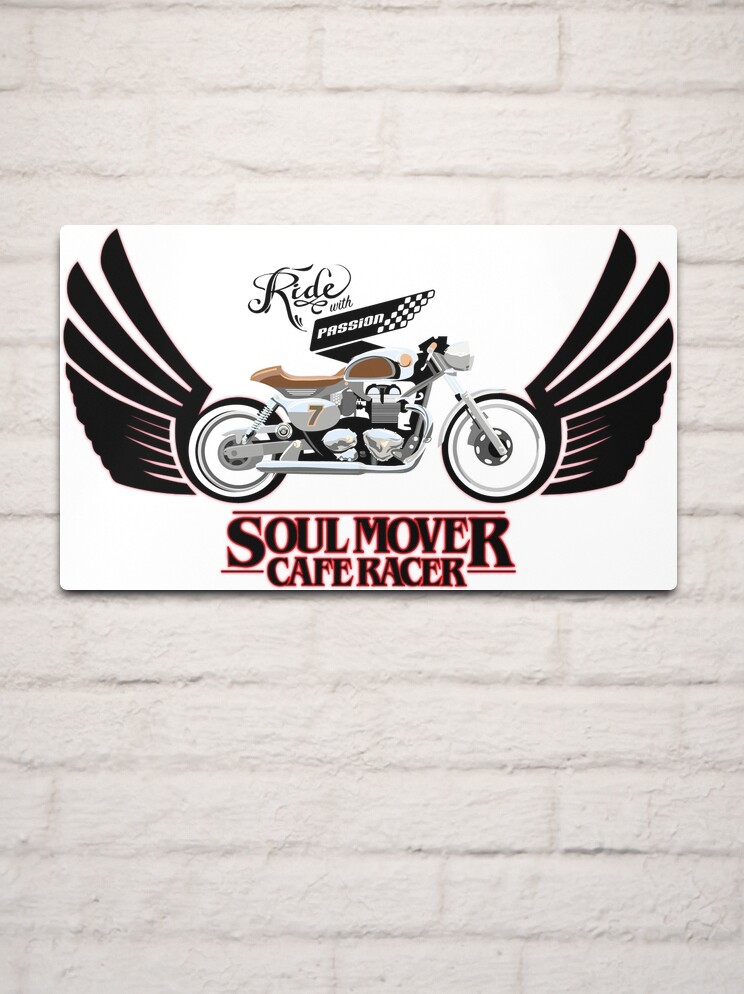 Thumbnail 2 of 4, Metal Print, winged Cafe Racer Soul Mover with type designed and sold by SFDesignstudio.
