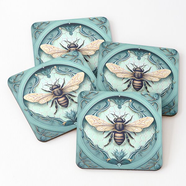 Item preview, Bee Tile Pattern Watercolor Victorian Style Aqua designed and sold by ClairesPatterns.