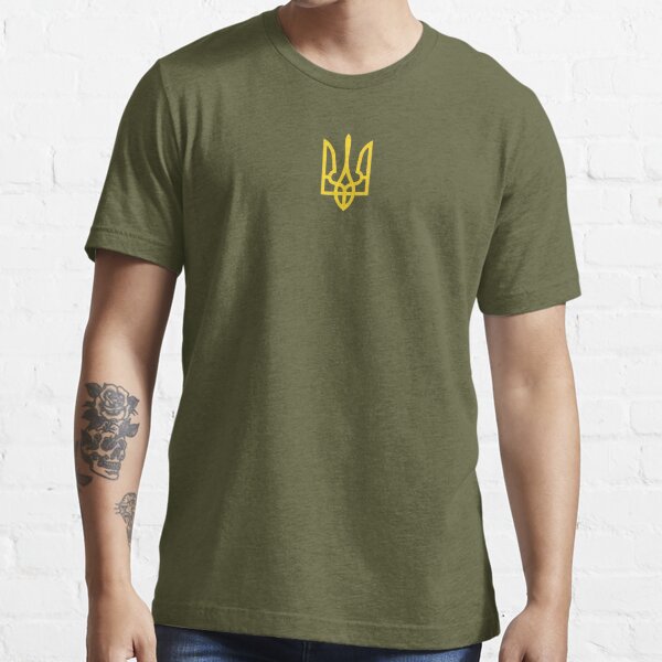 Ukrainian president Volodymyr Zelensky Olive green tee,Yellow Trident,,Ukrainien tee Essential T-Shirt