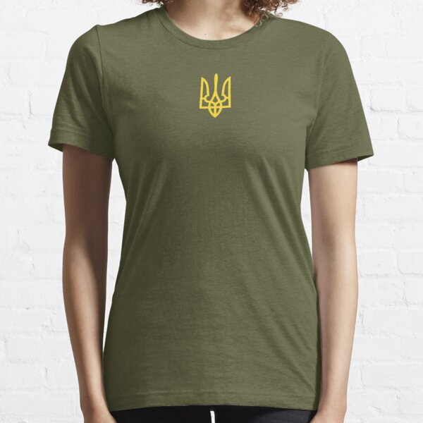 Ukrainian president  Volodymyr Zelensky Olive green tee,Yellow Trident,,Ukrainien tee Essential T-Shirt