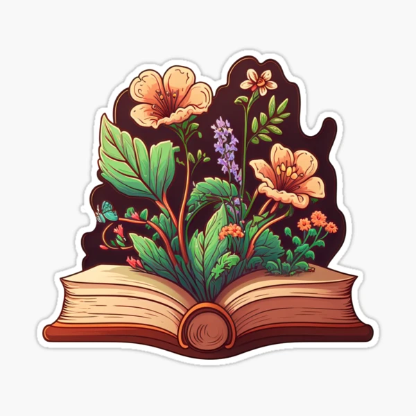 Flowers Growing in a Book Sticker for Sale by MasartDesigns