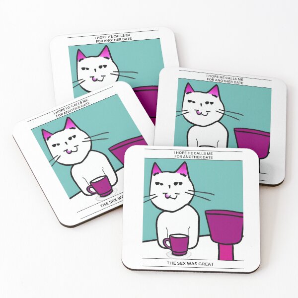 Item preview, Funny girl cat and coffee cup wall art. Cartoon cat wall decor as prints, on canvas, or large posters. Cat wall art decor for your living room or bedroom. Choice of print sizes. designed and sold by JoelsCorner.