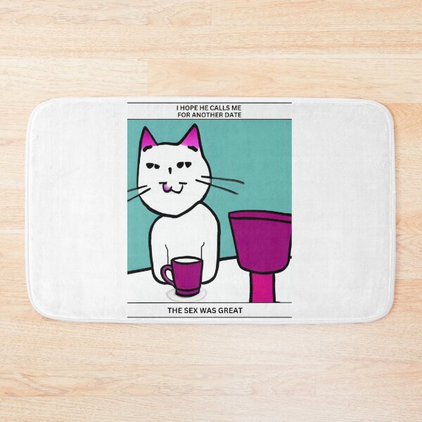 Item preview, Funny girl cat and coffee cup wall art. Cartoon cat wall decor as prints, on canvas, or large posters. Cat wall art decor for your living room or bedroom. Choice of print sizes. designed and sold by JoelsCorner.