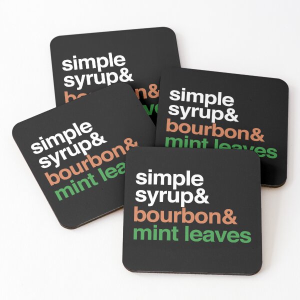 Item preview, Deconstructed Mint Julep: simple syrup & bourbon & mint leaves (list of cocktail ingredients in true-to-life colors) designed and sold by Ofeefee.