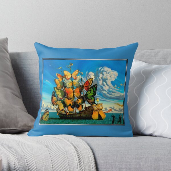 BUTTERFLY SHIP : Vintage Surreal Abstract Fantasy Print Throw Pillow