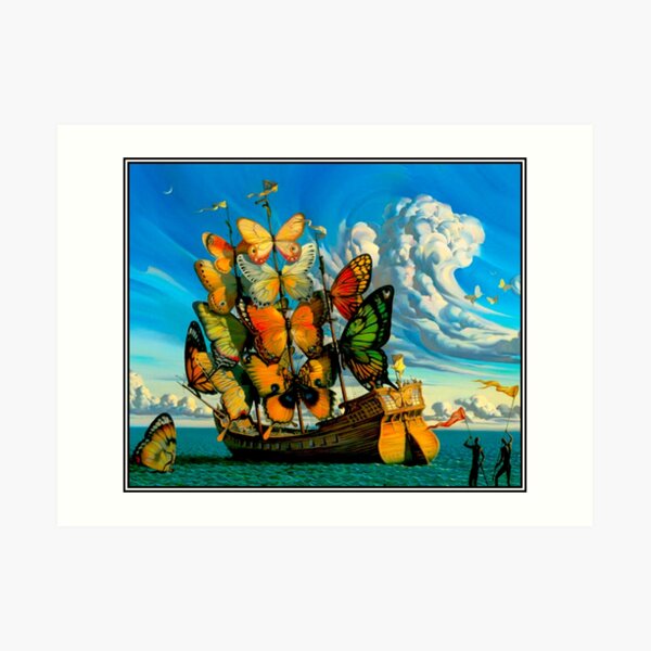 BUTTERFLY SHIP : Vintage Surreal Abstract Fantasy Print Art Print