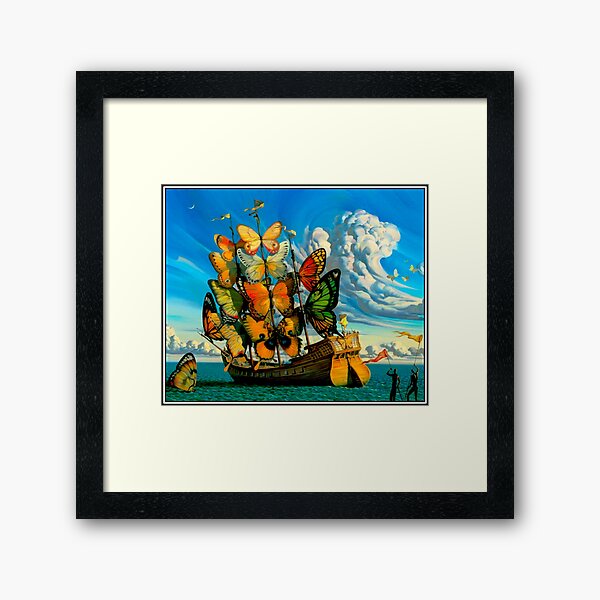 BUTTERFLY SHIP : Vintage Surreal Abstract Fantasy Print Framed Art Print
