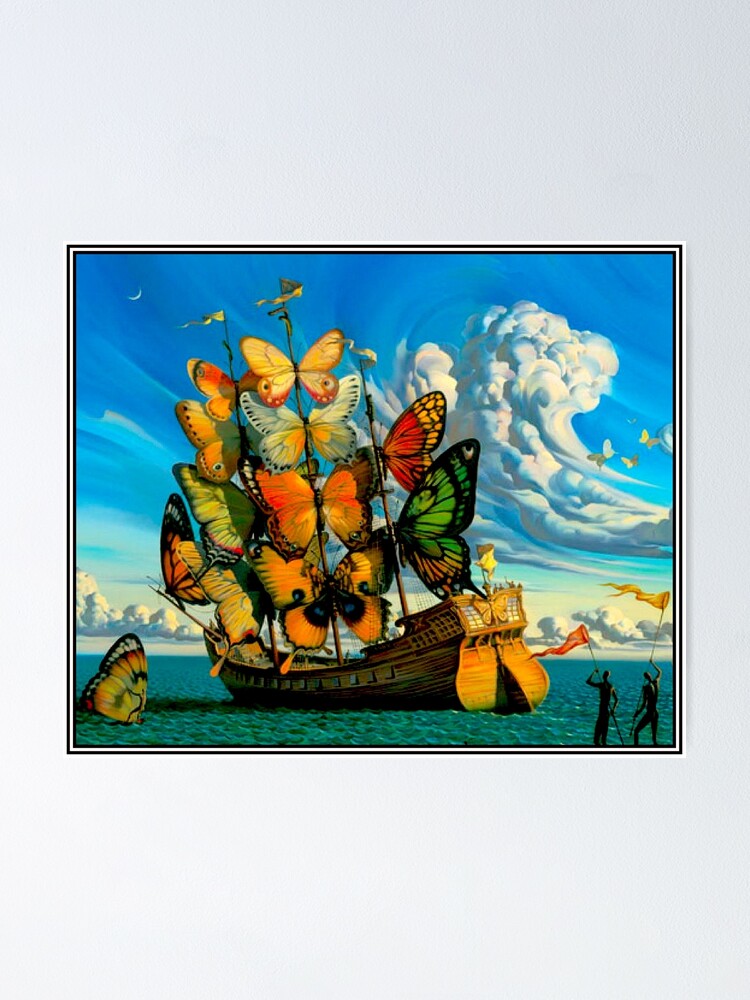 SALVADOR DALI ? Surrealism Art Painting Poster or Canvas Print Butterfly  Ship