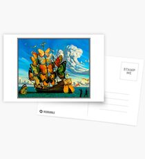 SCHMETTERLINGS-SCHIFF: Weinlese-surrealer abstrakter Fantasie-Druck Postkarten