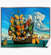 BUTTERFLY SHIP : Vintage Surreal Abstract Fantasy Print Poster