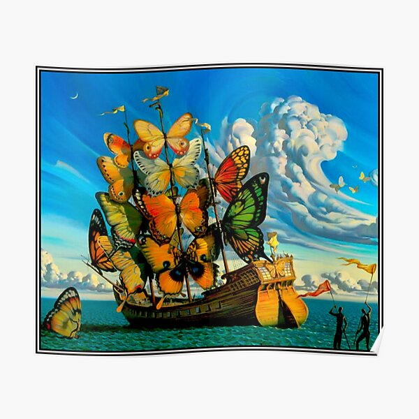 BUTTERFLY SHIP : Vintage Surreal Abstract Fantasy Print  Poster