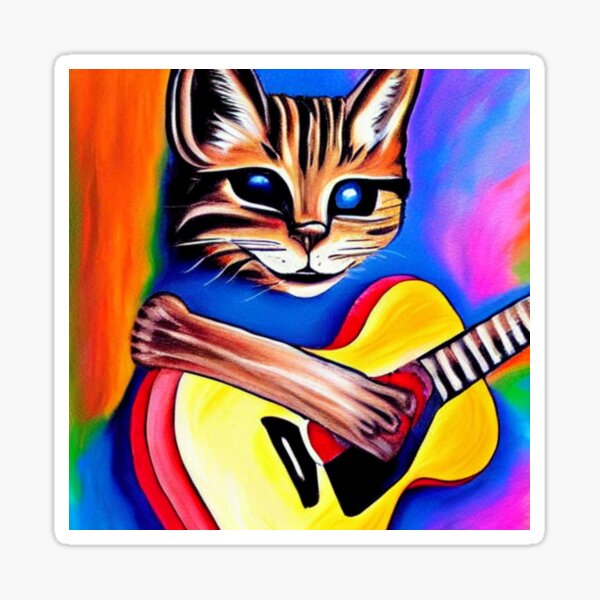 "Cute Cat Playing Guitar, Guitar Cat" Sticker for Sale by ayoubfuad