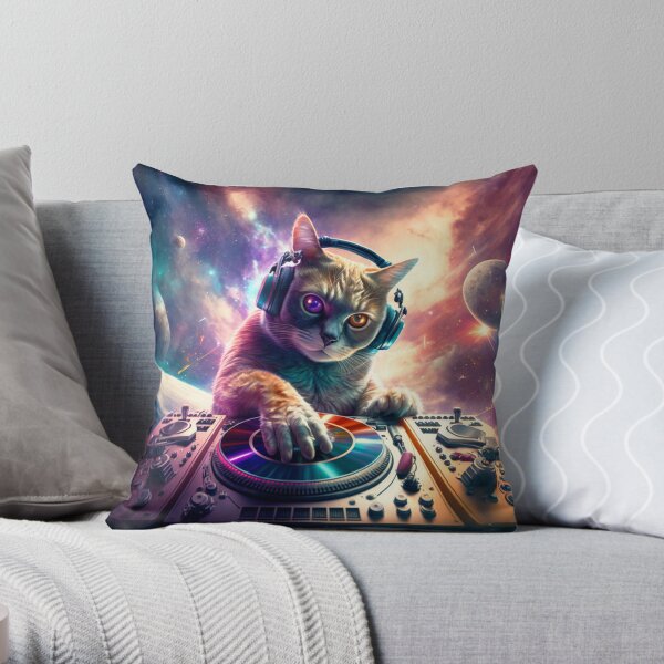 Cat DJ Party Throw Pillow