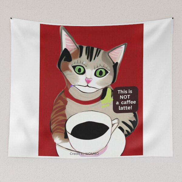 Item preview, Funny, irritated cat with coffee cup wall art. Cartoon cat wall decor as prints, on canvas, or large posters. Cat wall art decor for your living room or bedroom. Choice of print sizes. designed and sold by JoelsCorner.
