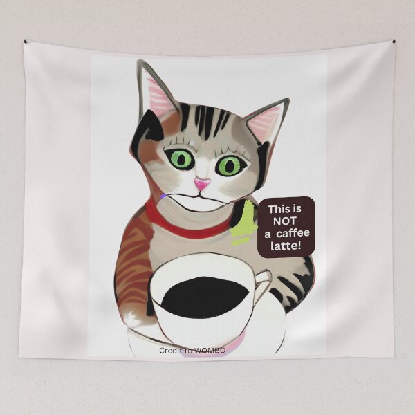 Item preview, Funny, irritated cat with coffee cup wall art. Cartoon cat wall decor as prints, on canvas, or large posters. Cat wall art decor for your living room or bedroom. Choice of print sizes. designed and sold by JoelsCorner.