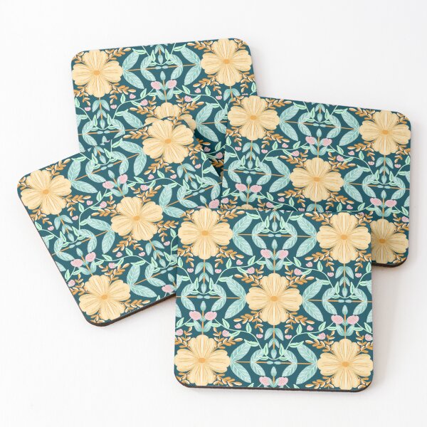 Item preview, Symmetrical Yellow Flowers in Dark Green Background designed and sold by tamongg14.