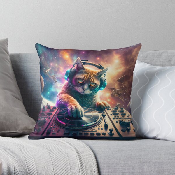 Cat DJ Party Throw Pillow