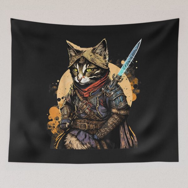 Item preview, Retro Japanese Samurai Cat Bushido Warrior Sword Vintage T-Shirt designed and sold by Klaus-Gilbert.
