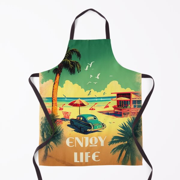 Item preview, Vintage car on the beach of California near palms and restaurant a retro and nostalgic designed and sold by ArtifactVault.