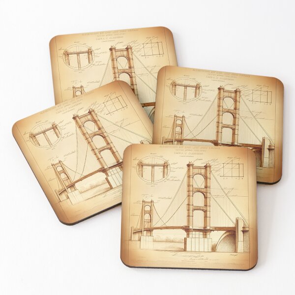 Item preview, Ancient technical drawing with measurements and calculations of a Golden Gate bridge in San Francisco city a Leonardo da Vinci style designed and sold by ArtifactVault.