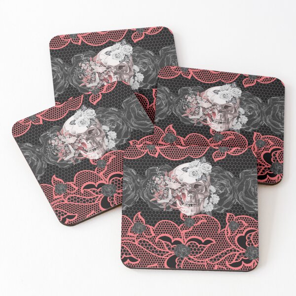 Item preview, Pink lace with skull and black roses designed and sold by Fitandstylish.