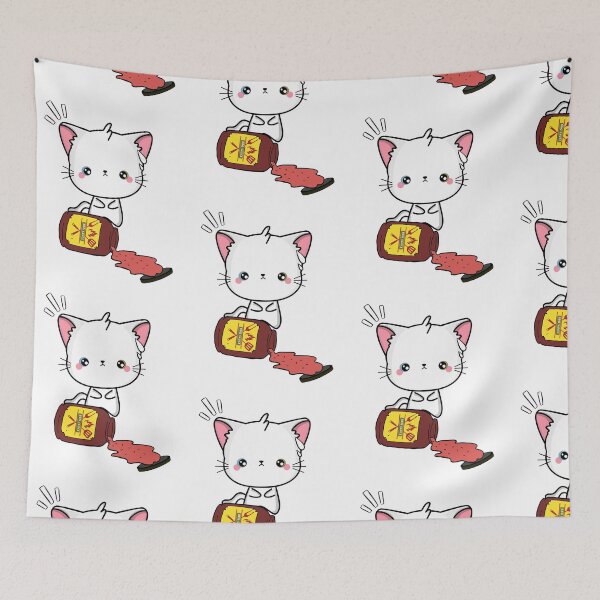 Item preview, Cute White Cat Spilled BBQ Sauce designed and sold by Pet Station.