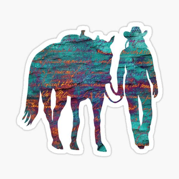 Turquoise Cowgirl and Horse Sticker