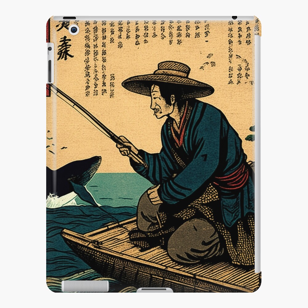 An old peaceful Japanese fisherman seated at a dock with his