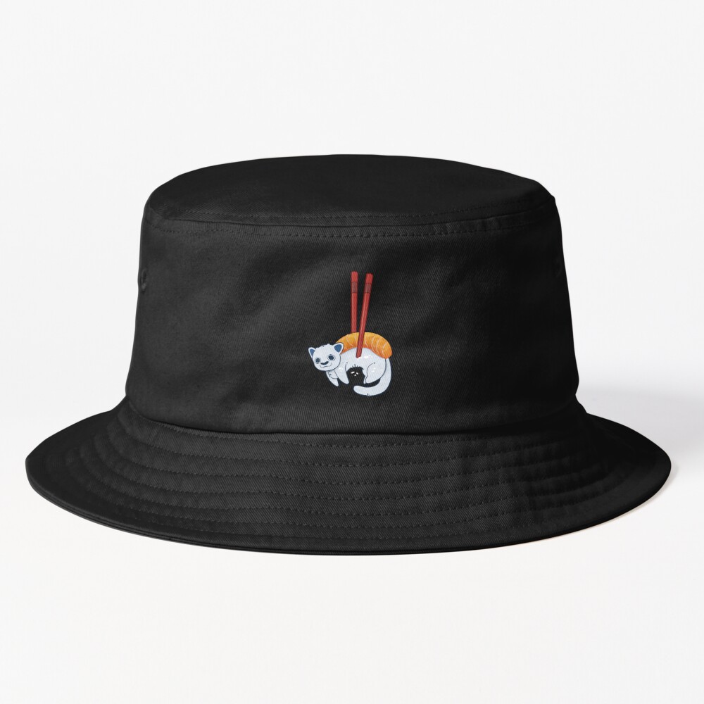 456 Unisex Bucket Hat Sushi Cat Japanese Cute Funny Kitten Black