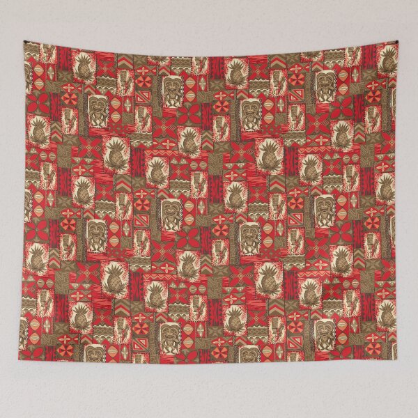 Item preview, Pomaika’i Tiki Hawaiian Vintage Tapa - Red & Brown designed and sold by DriveIndustries.