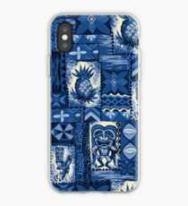 Vinilo o funda para iPhone Pomaika'i Tiki hawaiana Vintage Tapa - azul índigo