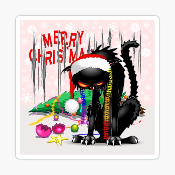Evil Black Cat VS Christmas Tree Sticker