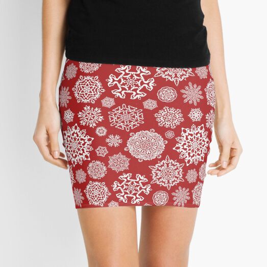 Seasonal Christmas red with snowflakes Mini Skirt