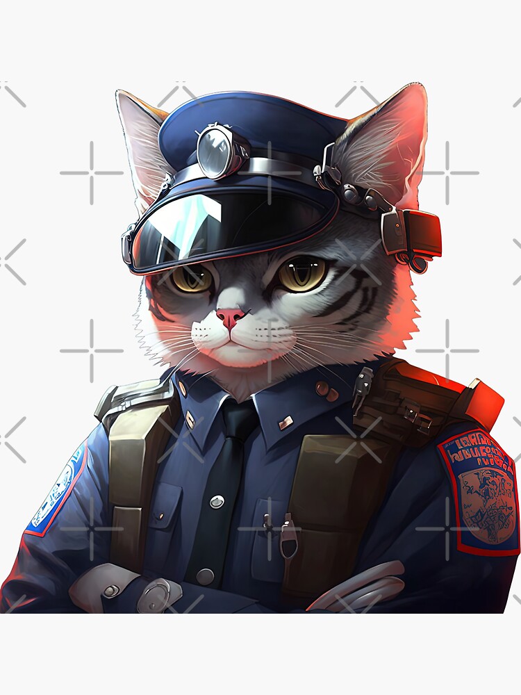 Cute and Charming Fantasy Cat Police Officer Character | Sticker