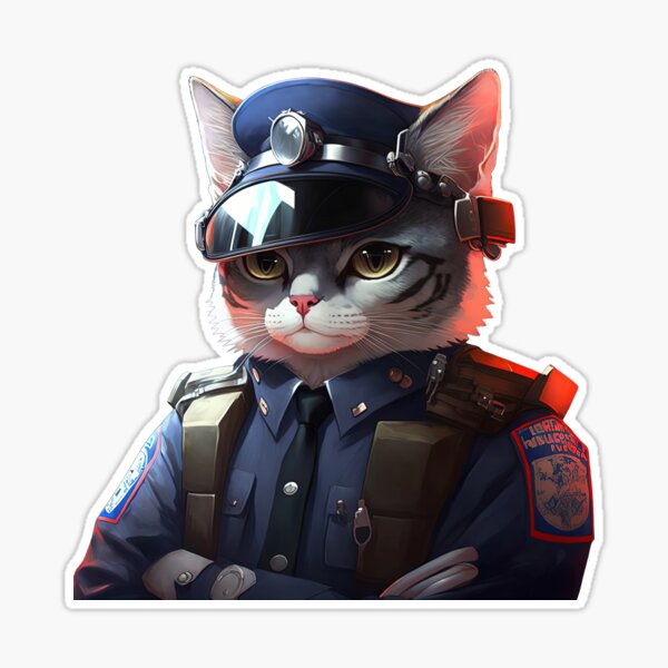 Police Cat Cute Cat Sticker Adorable Cat Sticker Happy 