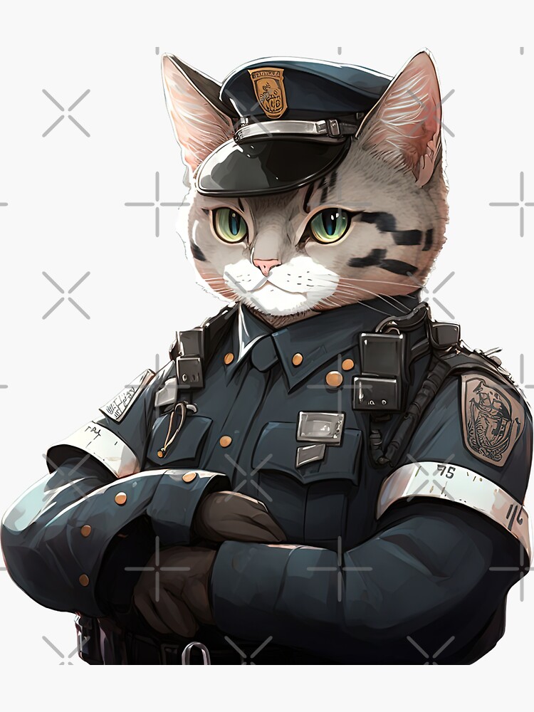Cat Police Officer Cartoon Anime Style Animal Sticker for Sale by  AnimalArtPhotos