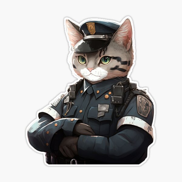 Police Cat Cute Cat Sticker Adorable Cat Sticker Happy 