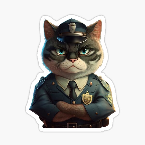 Officer police cat Sticker for Sale by AnimalArtPhotos in 2023