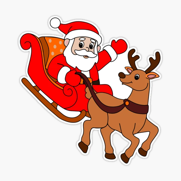 Wandaufkleber Weihnachtsmann Mit Schlitten & Rudolph – 60x30 Cm, Vinyl, Für Kinderzimmer