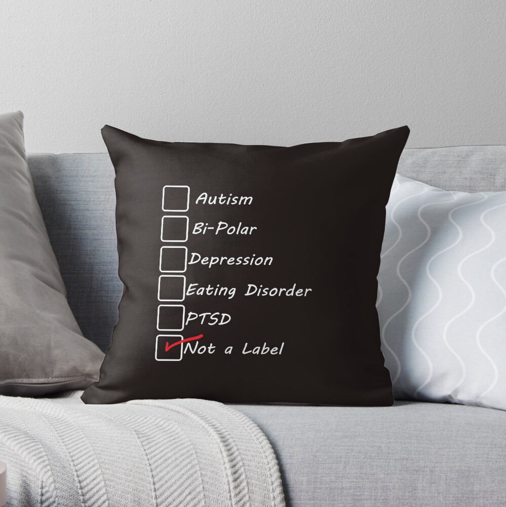 Not A Label. (White Writing Version) Throw Pillow for Sale by Adssketch