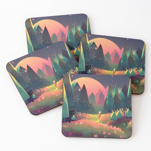 Item preview, Digital Painting, Walk In Forest At Night, Full Moon Pink Sky Gift designed and sold by TMelonShop.