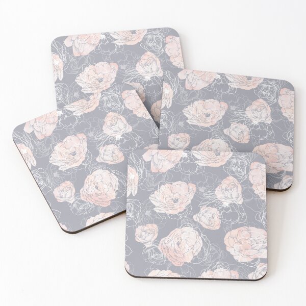 Item preview, Pink Carnation Outline Pattern in Neutral Blue designed and sold by marknprints.