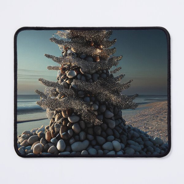 Item preview, Un sapin de Noël réalisé avec des galets, sur une plage - poster original designed and sold by Bird Design.