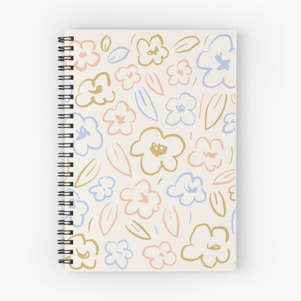 Item preview, Spring Flowers Pattern in Peach, Light Blue and Ocher, Nursery Flower Print designed and sold by BohomadicStudio.