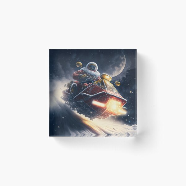 Item preview, Santa Claus drives a snowmobile with pawshop written on it while flying through a snowstorm, moonlight, designed and sold by seifmarket.